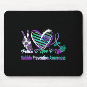 Mousepad Heart Ribbon Rosa Peace Love Mental Health Suicídi