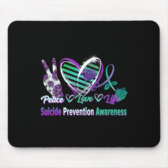 Mousepad Heart Ribbon Rosa Peace Love Mental Health Suicídi (Frente)