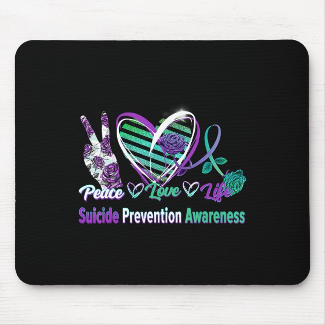 Mousepad Heart Ribbon Rosa Peace Love Mental Health Suicídi (Frente)
