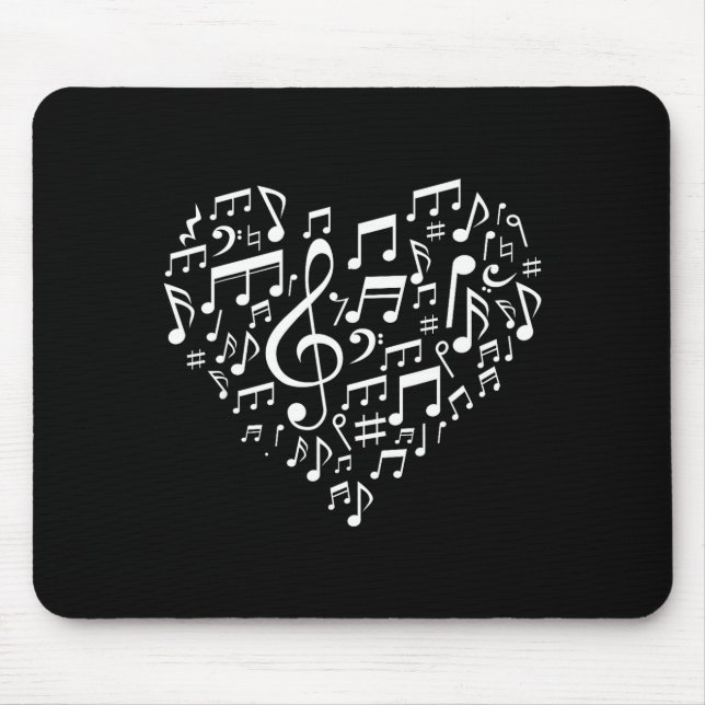 Mousepad Heart Shape Musical Notes Music Lovers Gift Valent (Frente)