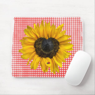 Mousepad Heart Sunflower e Ladybug em Gingham
