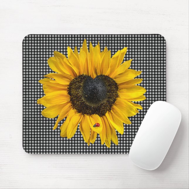 Mousepad Heart Sunflower e Ladybug em Gingham (Com mouse)