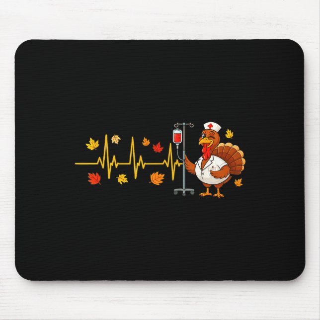 Mousepad Heartbeat Turkey Funny Nurse Thanksgiving Fall Des (Frente)