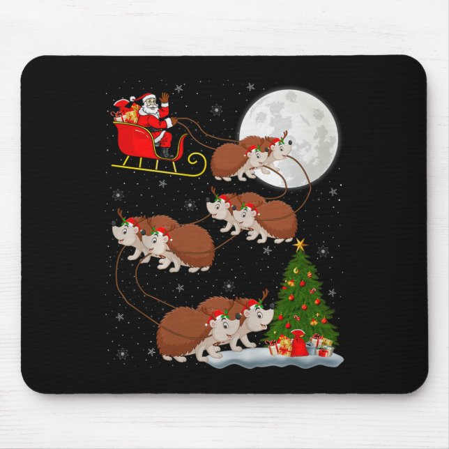 Mousepad Hedgehog Santa Sleigh Flying Funny Magical Christm (Frente)
