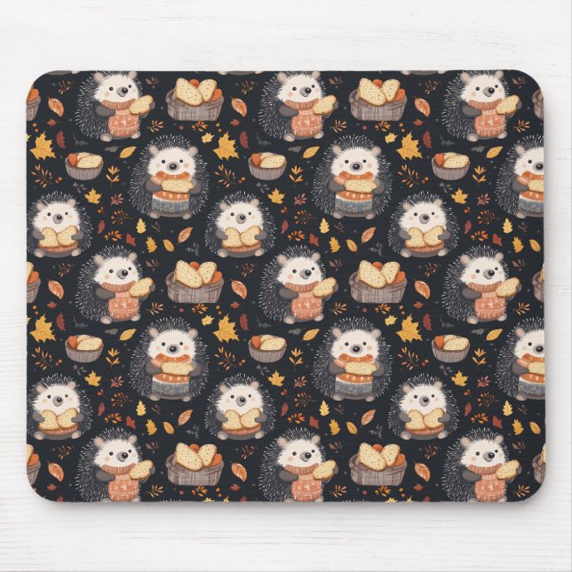 Mousepad Hedgehogs bonitos com Folhas de Pão e Outono (Frente)