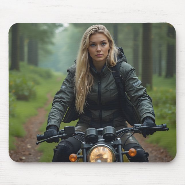 Mousepad Helena Chevalier Andando Moto pela Floresta (Frente)
