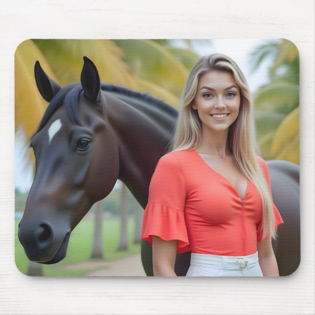 Mousepad Helena e seu cavalo em meio a um verde exuberante (Frente)