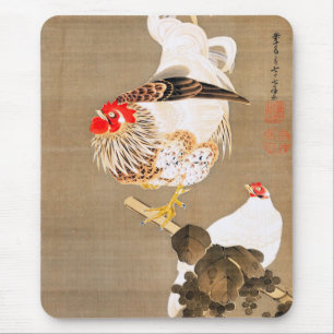 Mousepad Hen e Rooster com Grapevine por Ito Jakuchu