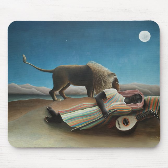 Mousepad Henri Rousseau Sleeping Gypsy Lion Painting (Frente)