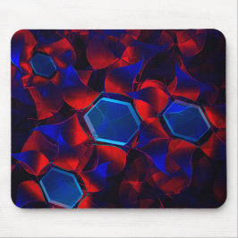 Mousepad Hexágono azul misturado com curvas vermelhas sobre