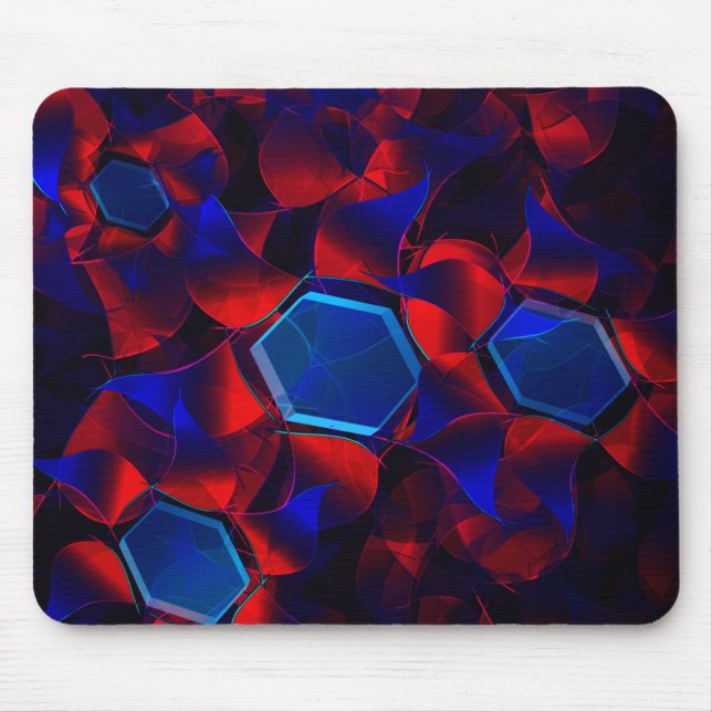 Mousepad Hexágono azul misturado com curvas vermelhas sobre (Frente)