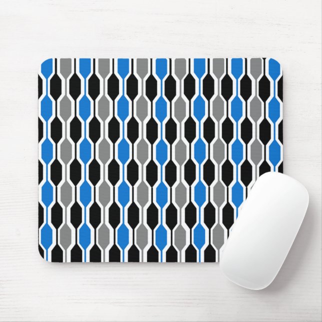Mousepad Hexágonos de médio-século, preto, azul e Cinza (Com mouse)