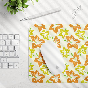 Mousepad Hibisco Amarelo, Hibisco Laranja, Padrão Floral