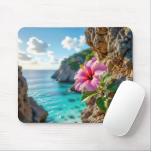 Mousepad Hibisco Crescendo em uma Falésia Rochosa