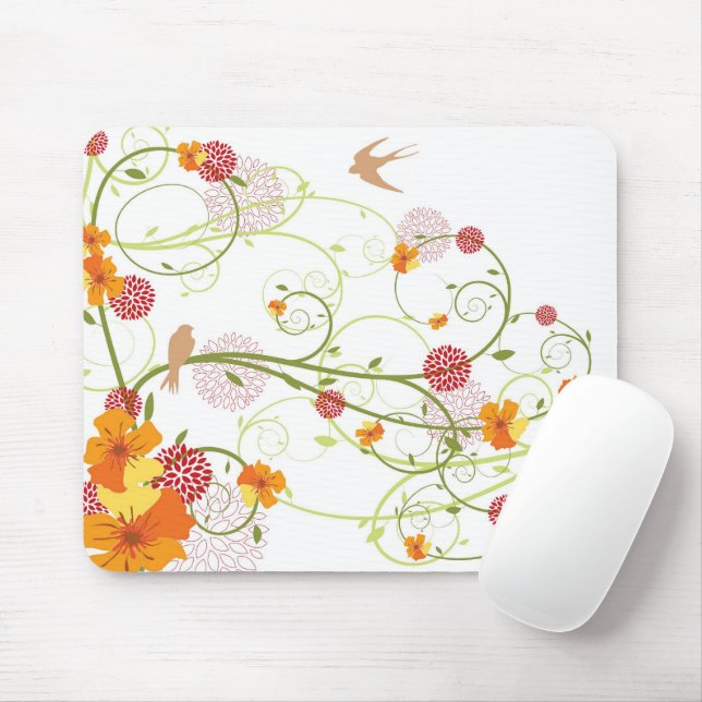 Mousepad Hibiscus Amarelo e Jardim Floral Elegante Engorda (Com mouse)