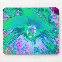 Hibiscus Retro Verde e Rosa Quente Psicodélico