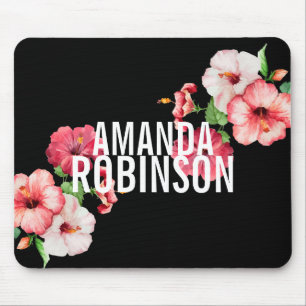 Mousepad Hibiscus Tropical Vintage Florals Bold Text