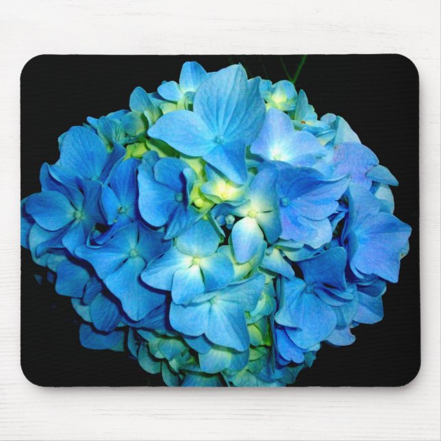 Mousepad Hídrangas florais de flores azuis elegantes (Frente)