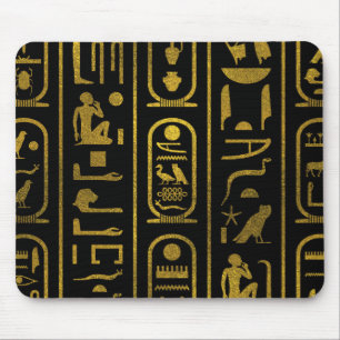 Mousepad Hieroglyphs Dourados antigos egípcios no preto