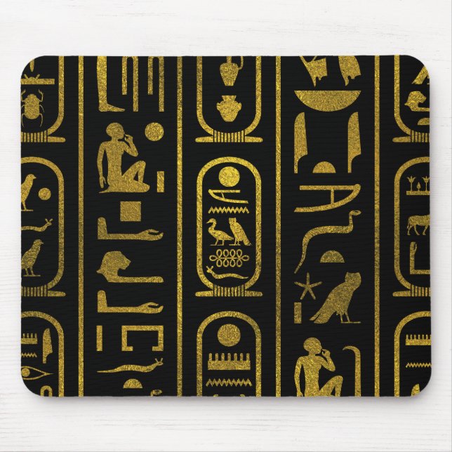 Mousepad Hieroglyphs Dourados antigos egípcios no preto (Frente)