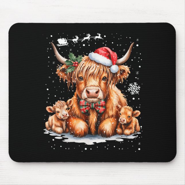Mousepad Highland Cow Christmas Outfit Idea Women Xmas High (Frente)