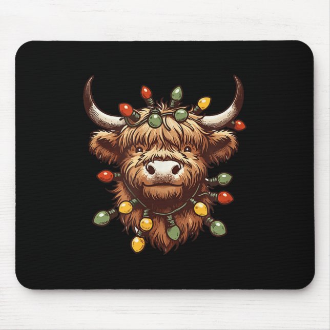 Mousepad Highland Cow Christmas Xmas Papais noeis Wooly Faz (Frente)