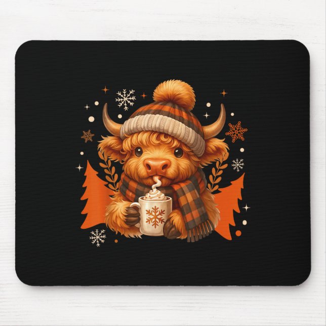 Mousepad Highland Cow Mooey Christmas Pajamas Western Cowgi (Frente)