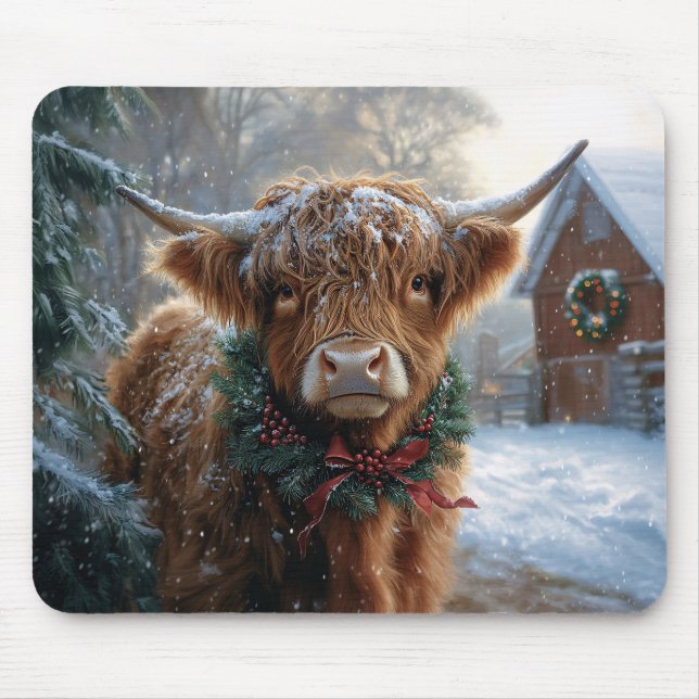 Mousepad Highland Cow Rustic Barnyard Natal (Frente)