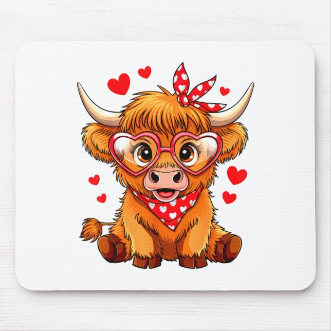 Mousepad Highland Cow Valentines Day Funny Hearts Valentine (Frente)