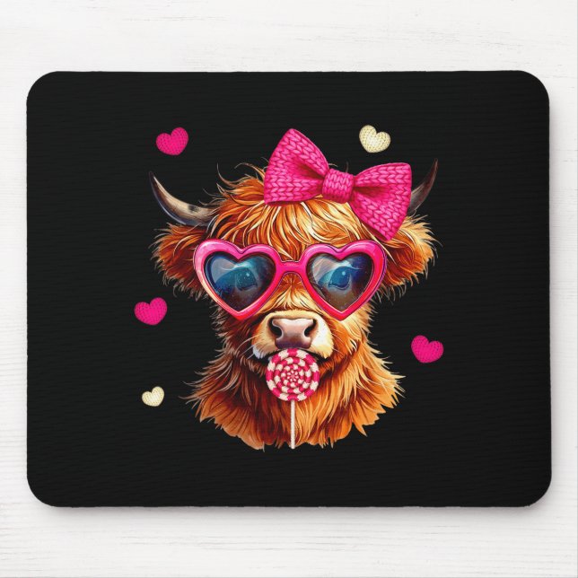 Mousepad Highland Cow Valentines Day Funny Hearts Valentine (Frente)