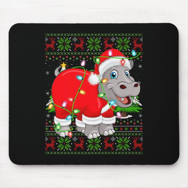 Mousepad Hip Christmas Lights Santa Hiptamus Ugly Xmas Swea (Frente)
