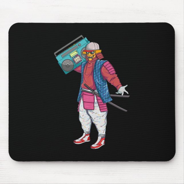 Mousepad Hip Hop Samurai com Boombox Stereo Retro 80s (Frente)