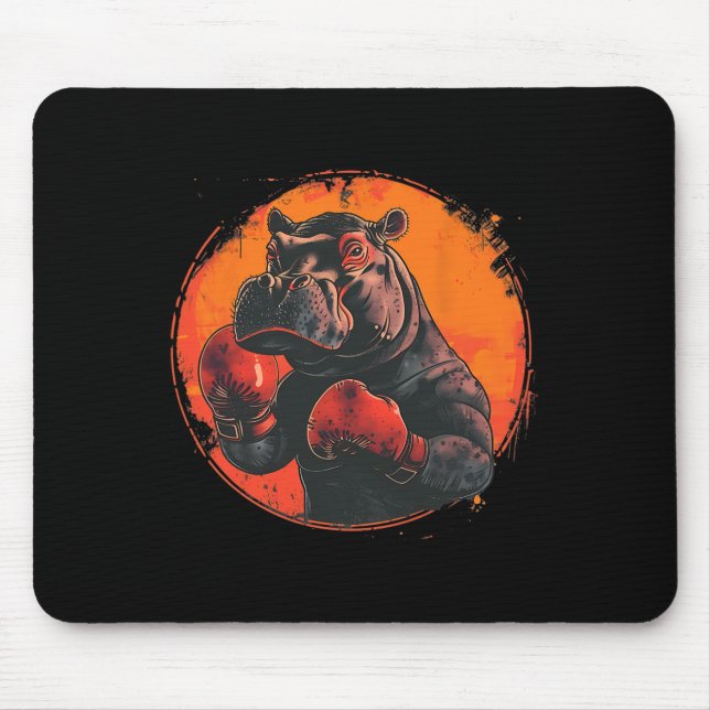 Mousepad Hipopótamo Boxeador Com Luvas de Boxe Kickboxing E (Frente)