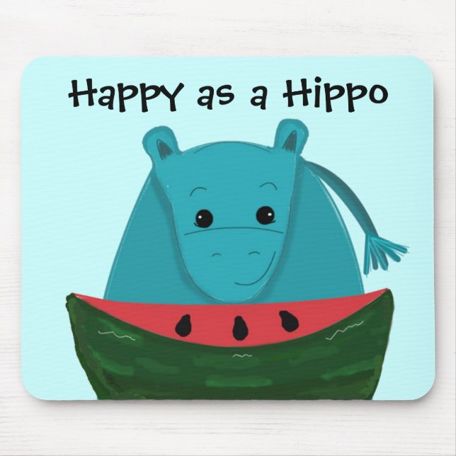 Mousepad Hipopótamo Feliz com Fatia de Melancia (Frente)