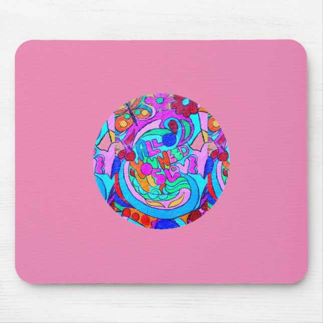 Mousepad hippie groovy círculo de amor rosa (Frente)