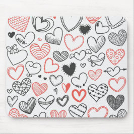 Mousepad hipster de rabisco namorados vermelho e preto