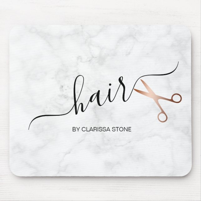 Mousepad Hirestilista de tesouras de ouro rosa (Frente)