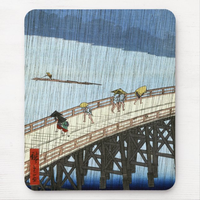 Mousepad Hiroshige Sudden Chá sobre a Ponte Shin-Ōhashi (Frente)