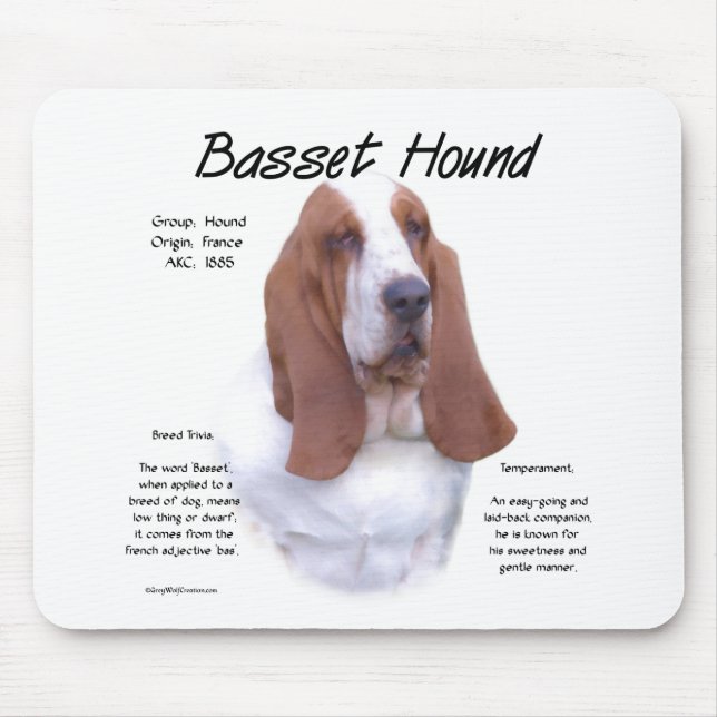 Mousepad Histórico De Hound Basset; Tudo Sobre Hounds Basse (Frente)