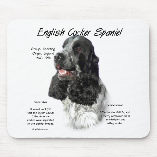 Mousepad Histórico de Spaniel de Cocker em Partiinglês (Frente)