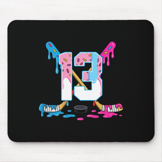 Mousepad Hockey 13 Years Old Ice Cream Drip 13th Birthday K (Frente)