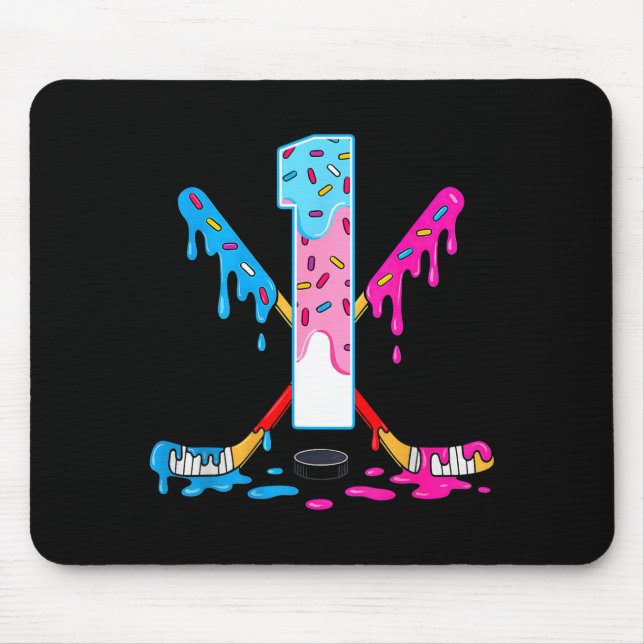 Mousepad Hockey 1 Years Old Ice Cream Drip 1st Birthday Kid (Frente)
