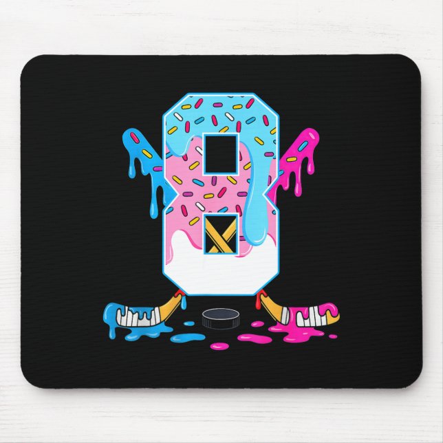 Mousepad Hockey 8 Years Old Ice Cream Drip 8th Birthday Kid (Frente)