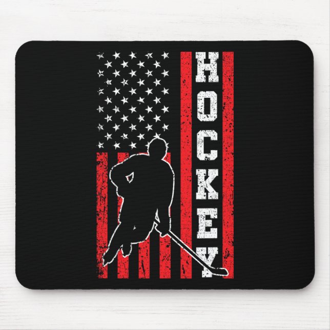 Mousepad Hockey American Flag Men 4 de julho (Frente)