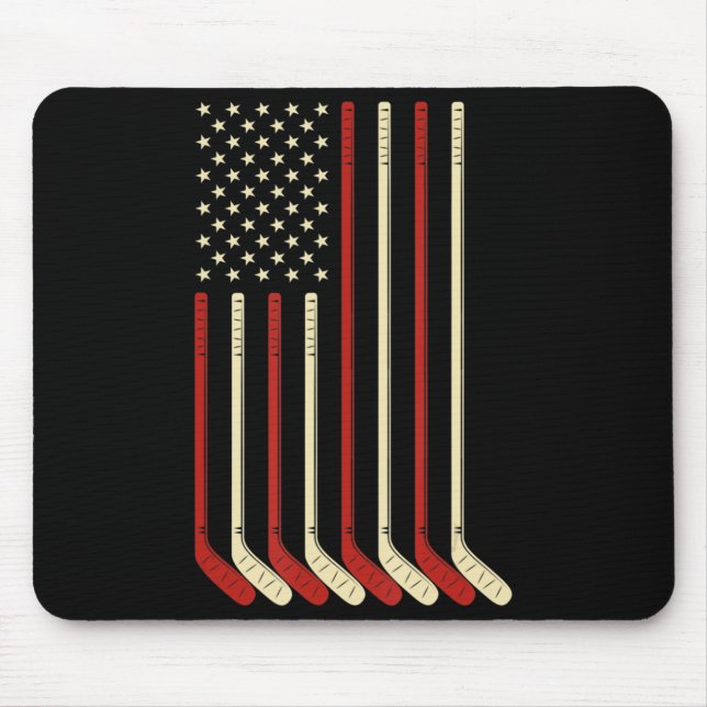 Mousepad Hockey Goalie Gift USA Flag Hockey Stick Ice Hocke (Frente)