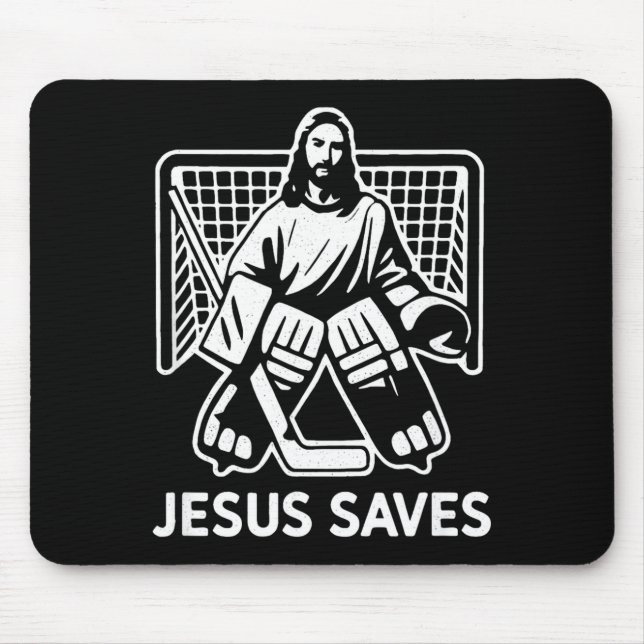 Mousepad Hockey Goalie Goalkeeper Jesus Saves Christian Hoc (Frente)