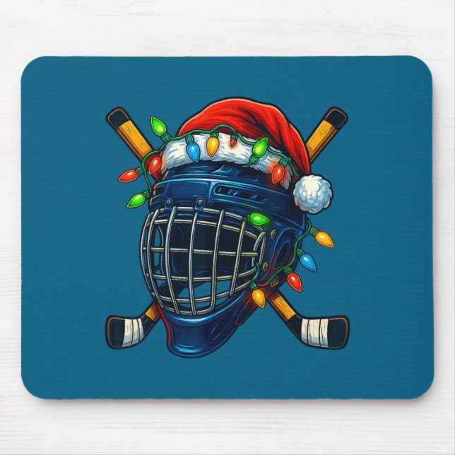 Mousepad Hockey Helmet Christmas Lights Santa Hat Design Xm (Frente)