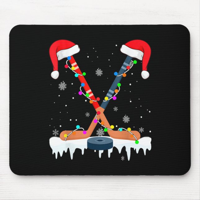 Mousepad Hockey Santa Hat Natal Luz de Natal Divertimento R (Frente)