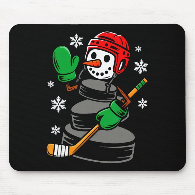 Mousepad Hockey Santa Hat Snowman Xmas Funny Hockey Lover C (Frente)