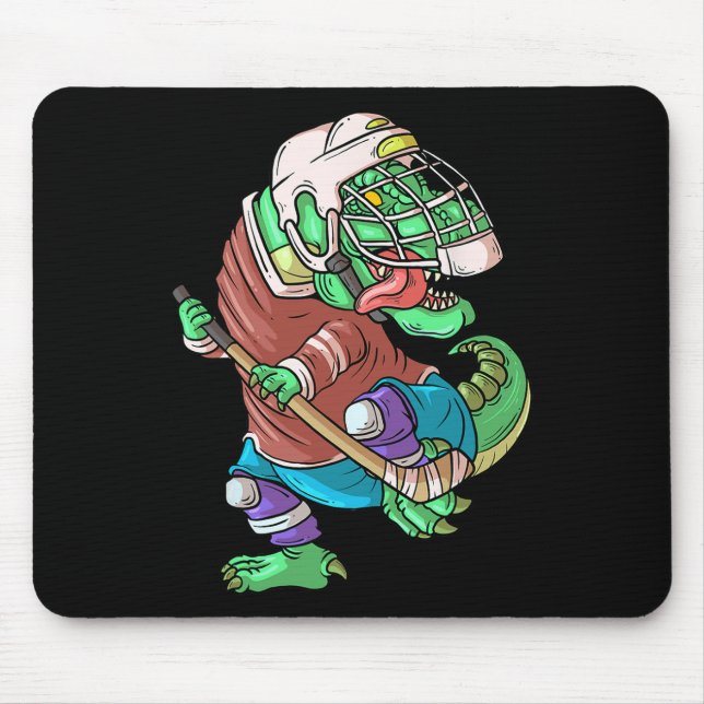 Mousepad Hockeysaurus Kids T-rex Dinossauro Com Hóquei No G (Frente)